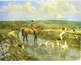 AFTER LIONEL EDWARDS The Four Burrow Hunt, 1956, colour print, singed in pencil on the mount, 31.5 x