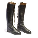 A PAIR OF BLACK LEATHER HUNTING BOOTS size 5 ½ -6, complete with trees by 'Maxwell, Dover Street,