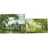 MANNER OF JOHN NICHOLSON grey mare and foal in a landscape 33 x 40.5cm, and horse and foal in a