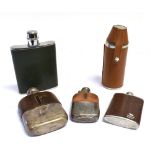 A HIP FLASK by 'James Dixon & Sons', three others of assorted sizes and a cylindrical flask with two