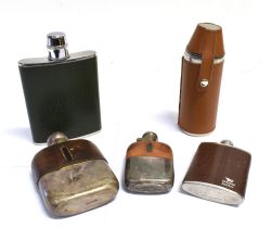 A HIP FLASK by 'James Dixon & Sons', three others of assorted sizes and a cylindrical flask with two