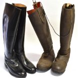 A PAIR OF LADIES TOGGI BROWN RIDING BOOTS with rear zip, size 42 and a pair of Regent black riding