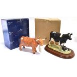 BORDER FINE ARTS 'Highland cow, A5276', in original box, and 'Friesian cow and calf group, B160' (