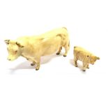 BESWICK CATTLE Charolais bull & calf (2)