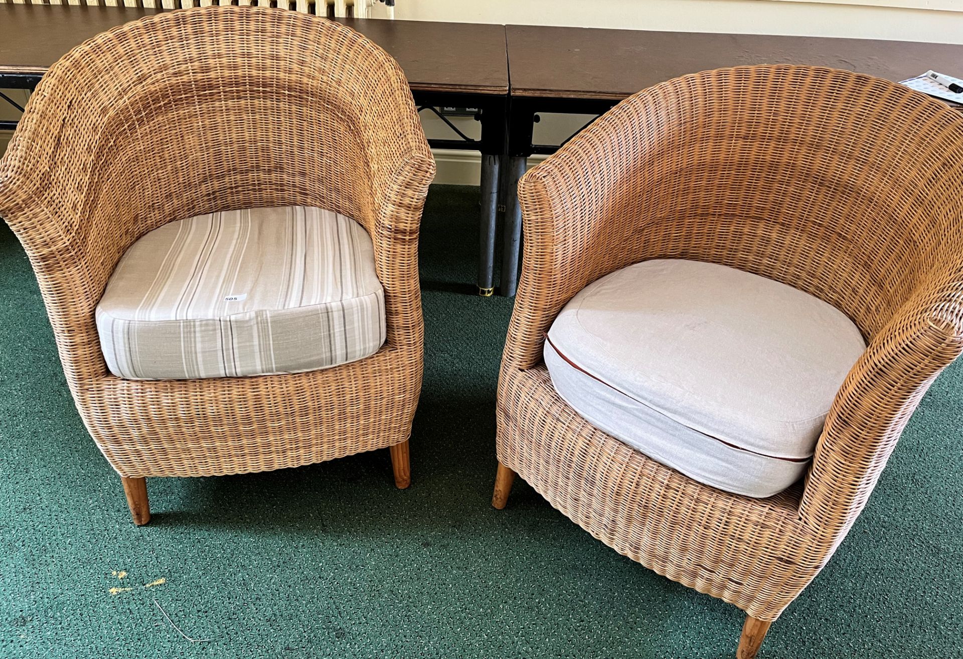 TWO RATTAN STYLE ARMCHAIRS