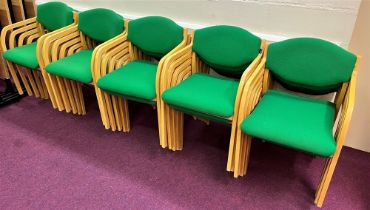 QUANTITY OF STACKING CHAIRS WITH GREEN SEATS