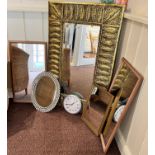 FIVE VARIOUS MIRRORS AND A CLOCK