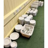 LARGE QUANITY OF WHITE PLATES, CUPS, SAUCERS ETC.