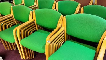 QUANITITY OF STACKING CHAIRS WITH GREEN SEATS