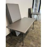 TWELVE GREY TABLES, CIRCULAR AND RECTANGULAR