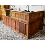 LARGE OAK RECEPTION DESK, CHAIR ETC.