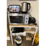 MICROWAVE, TOASTER, KETTLE AND STAND ETC.