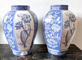 TWO SPODE BLUE AND WHITE VASES