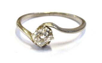 PLATINUM & OLD CUT DIAMOND SOLITAIRE Coronet claw set old mine cut diamond, estimated 0.50 carats,