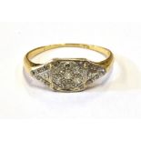 18CT GOLD & PLATINUM RING Pave set single cut diamonds, est TDW 0.15 carats, set in platinum with an