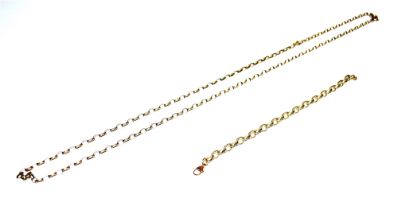 9CT GOLD CHAIN NECKLACE & BRACELET Oval belcher link chain necklace, 76cm long x 4.0mm wide, with