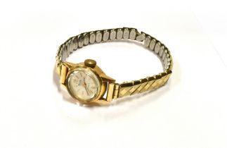 LADIES 18CT GOLD MUDU DRESS WATCH 18ct gold 16.2mm round case, silvered dial stamped MuDu, 17