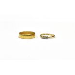 18CT GOLD WEDDING BAND & DIAMOND RING A plain 4.9mm wide 18ct gold wedding band, ring size Q. Also a