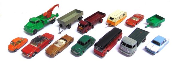 THIRTEEN ASSORTED DIECAST MODEL VEHICLES circa 1950s-70s, by Dinky (8), Budgie (1), Solido (1),