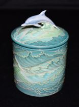 A RICHARD DENNIS CHINAWORKS DOLPHIN & WAVES LIDDED POT designed by Sally Tuffin, Trial 2, circa