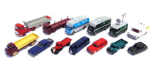 THIRTEEN DINKY DIECAST MODEL VEHICLES circa 1940s-70s, each repainted, all unboxed.