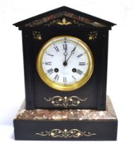 A VICTORIAN MANTEL CLOCK the circular white enamel dial with black Roman numerals and marked 'H[EN]