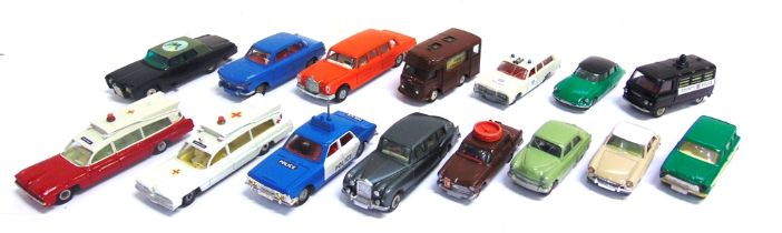 FIFTEEN ASSORTED DIECAST MODEL VEHICLES circa 1950s-70s, by Corgi (8), Dinky (6), and Matchbox (