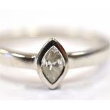 18CT WHITE GOLD DIAMOND SOLITAIRE Bezel set marquise cut diamond, estimated in the setting as 0.35