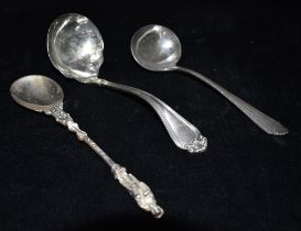 EDWARDIAN SILVER APOSTLE SPOON & LADLES Apostle spoon approx 19cm long, hallmarked Chester 1907,