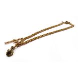 ANTIQUE 9CT GOLD FOB CHAIN 38cm long, solid gold curb link 5.7mm wide, links individually stamped
