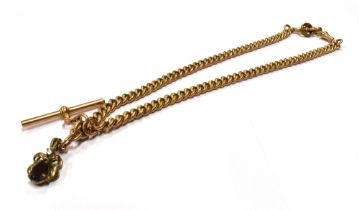 ANTIQUE 9CT GOLD FOB CHAIN 38cm long, solid gold curb link 5.7mm wide, links individually stamped