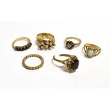 VARIOUS GEM SET 9CT GOLD RINGS To include a white opal stacking ring, size M, a white sapphire