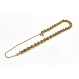 9CT GOLD ROPE LINK BRACELET 17cm long x 4.1mm wide with bolt ring clasp and attached safety chain.