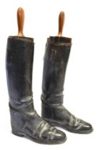 A PAIR OF BLACK LEATHER RIDING BOOTS complete with trees, size 4/5