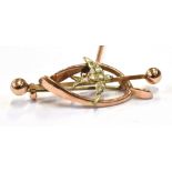 VICTORIAN SWALLOW & WISHBONE BROOCH 4.2cm long, 9ct rose gold (tested) wishbone and knife edge bar