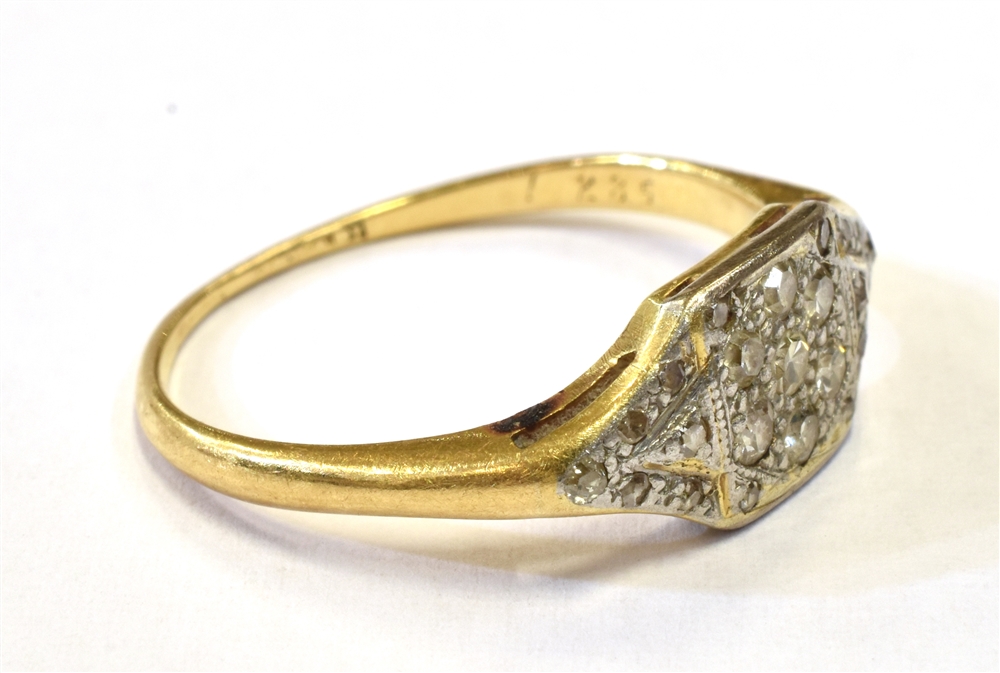 18CT GOLD & PLATINUM RING Pave set single cut diamonds, est TDW 0.15 carats, set in platinum with an - Bild 2 aus 3