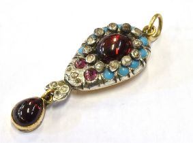 ANTIQUE FRENCH GEM SET PENDANT 18ct yellow gold (tested), approx 4.0cm long, depicting a stylised