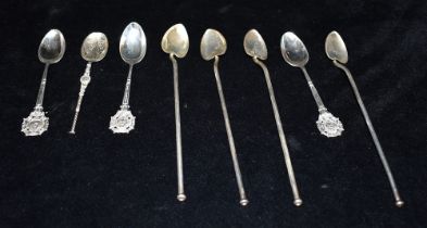 VARIOUS STERLING SILVER SPOONS To include four long handled pickle spoons with heart shaped bowls,