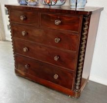 A VICTORIAN MAHOGANY RECTANGULAR CHEST OF DRAWERS the two short and three long graduated drawers