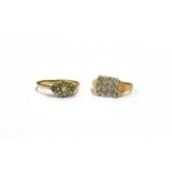 9CT GOLD & DIAMOND DRESS RINGS One ring square pave set single cut diamond ring, estimated 0.09