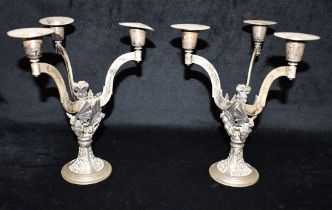 HECTOR MILLER THREE LIGHT CANDELABRA A pair standing 22cm tall, to commemorate the wedding of Prince