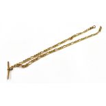 9CT GOLD FOB CHAIN 48cm long, 5.0mm wide figaro link, with 3.5cm long T bar and two Albert clips.