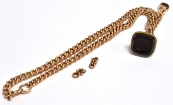 ANTIQUE 9CT GOLD FOB CHAIN & SEAL 31cm long, 9ct rose gold graduated 4.1-5.3mm curb link chain,