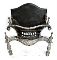 A PART-PLATED CAST METAL SERPENTINE FRONT FIRE BASKET 59cm high, 54.5cm wide, 31cm deep.