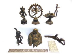 ASSORTED INDIAN & OTHER METAL ORNAMENTS including Shiva Nataraja, 14cm high, (8).