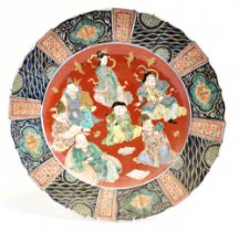 A JAPANESE CHARGER Meiji period (1868-1912), painted with seated figures within a border of