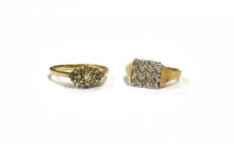 9CT GOLD & DIAMOND DRESS RINGS One ring square pave set single cut diamond ring, estimated 0.09