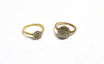 DIAMOND SET GOLD CLUSTER RINGS One 9ct gold, tiered illusion set cluster set with single cut