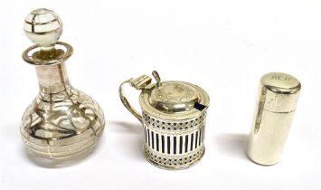 ANTIQUE SILVER ITEMS To include a Victorian silver scent bottle with hinged lid of cylindrical