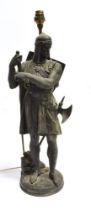 A SPELTER FIGURAL TABLE LAMP in the form of a Scottish knight, after Jean Jules Salmson, 53.5cm high